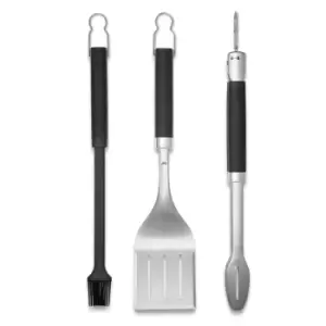 image of Weber Precision Silver, Black Rubber & Stainless Steel 3 Piece Barbecue Tool Set