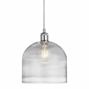 image of Nielsen Campelli Large Industrial Satin Silver Dome Pendant Light With Clear Glass, Mottled Shade.