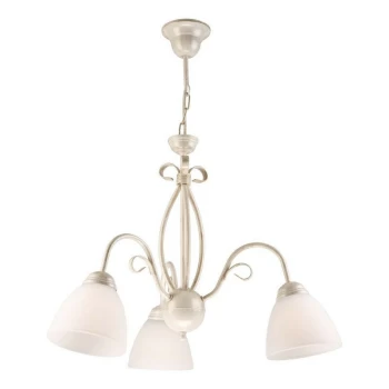 image of Lamkur Lighting - Adelle Multi Arm Pendant Ceiling Light With Glass Shades, White, 3x E27