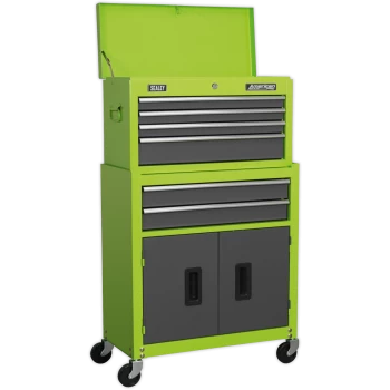 image of Sealey American Pro 6 Drawer Roller Cabinet and Tool Chest Green / Grey