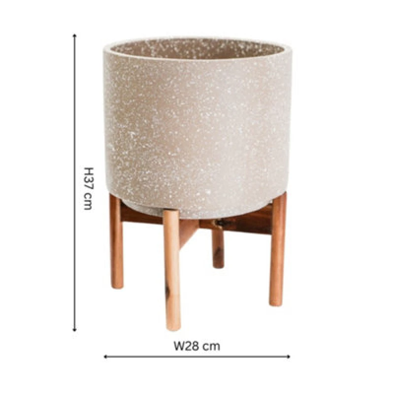 Image of Ivyline Valetta Ivory Speckled Planter With Stand H37Cm D28Cm