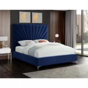 image of Errence Bed Small Double Plush Velvet Blue