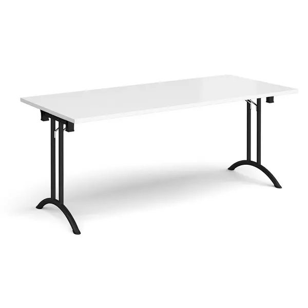 Image of Rectangular Folding Meeting Table with Black Curved Legs - 1800mm - White