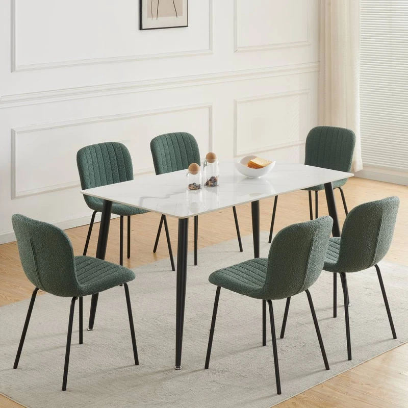 Image of MCC Direct Bella Luxe Set of 6 Teddy Faux Fur Dining Chairs in Green Green Unisex