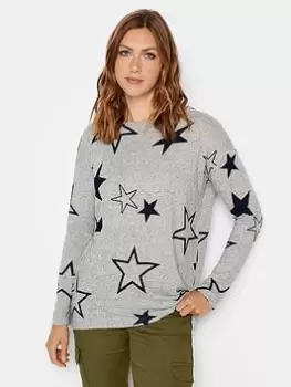 image of Long Tall Sally Grey Aop Star Jumper, Grey, Size 10, Women