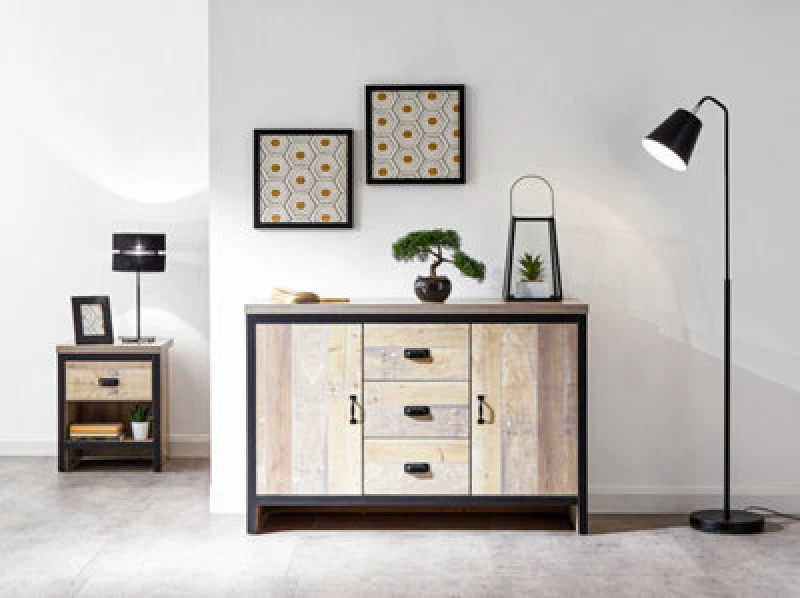 Image of GFW Boston Oak Wooden 2 Door 3 Drawer Sideboard