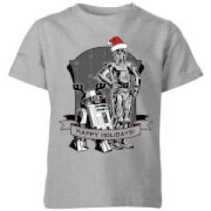 Image of Star Wars Happy Holidays Droids Kids Christmas T-Shirt - Grey - 11-12 Years