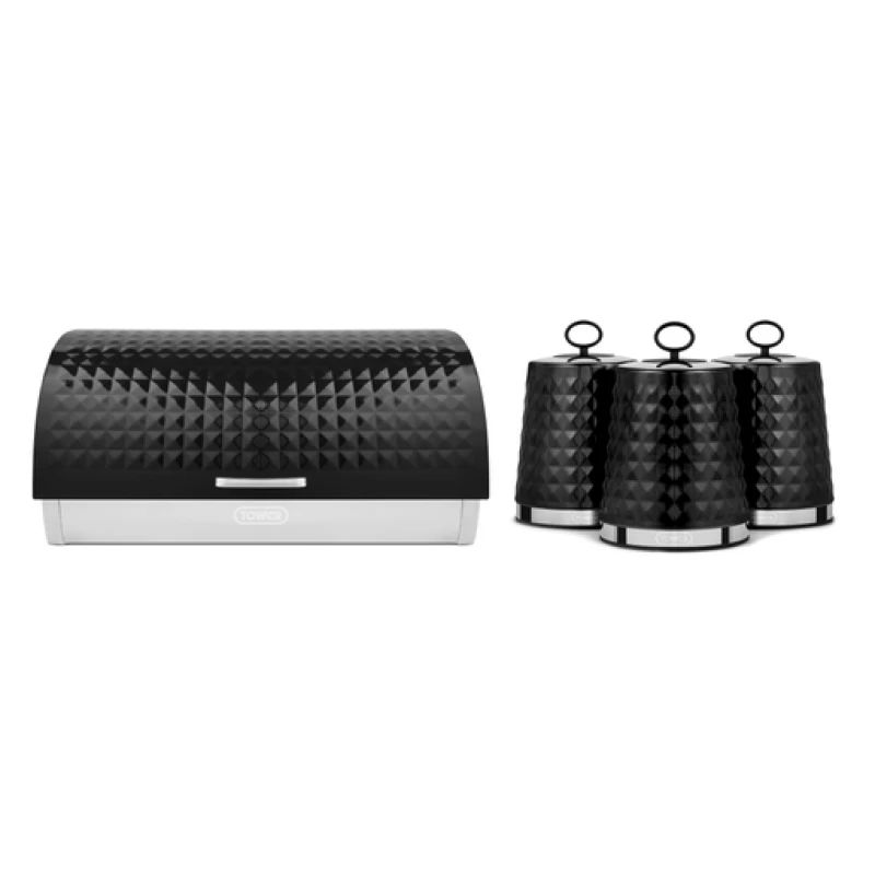 Image of Tower Tower Solitaire Bread Bin & Canisters Set White Black ONE SIZE