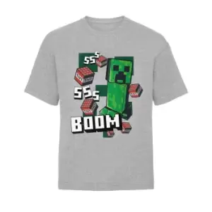 image of Minecraft Boys Boom T-Shirt (5-6 Years) (Heather Grey)