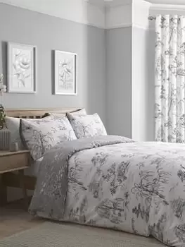 image of Dreams & Drapes Oriental Flower Grey Duvet Cover Set