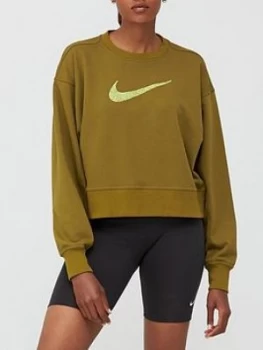 image of Nike Training Get Fit Swoosh Sweatshirt - Olive , Olive, Size L, Women