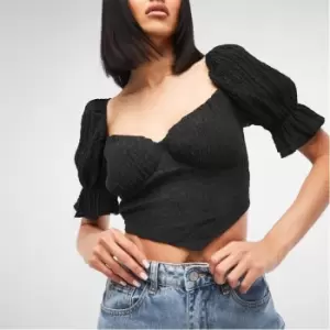 Missguided Textured Puff Sleeve Crop Top - Black