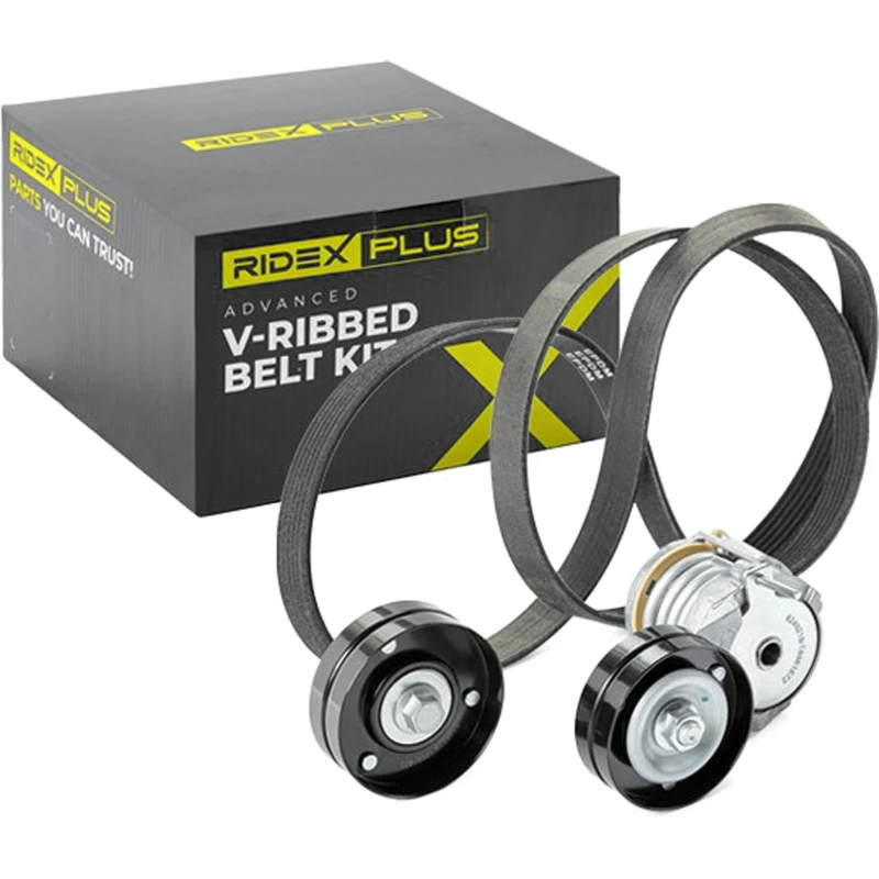 Image of RIDEX PLUS 542R0107P V-ribbed belt set Check alternator freewheel clutch & replace if necessary V-Ribbed Belt Set (542)