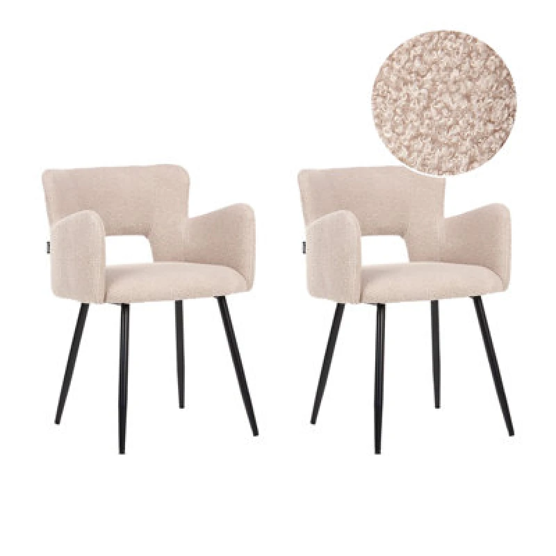 Image of Beliani Set Of 2 Dining Chairs Sanilac Boucle Beige