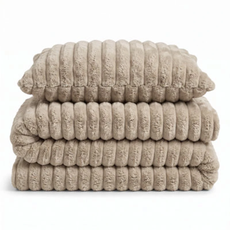 Image of Velosso Beige Jumbo Cord Faux Rabbit Fur Duvet Cover And Pillowcase Set Double