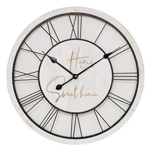 Image of Home Sweet Home Whitewashed Wood & Metal Wall Clock - 60cm