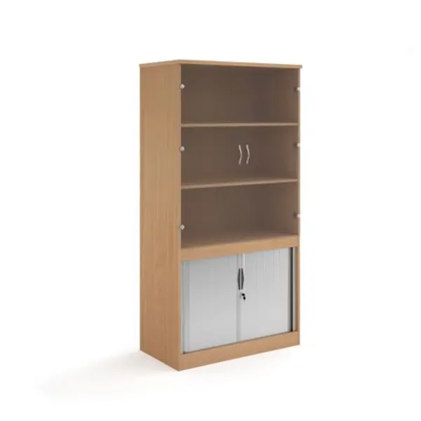 Image of Systems Systems combination unit with tambour doors and glass upper doors 2000mm high with 2 shelves - beech Beech TG20B