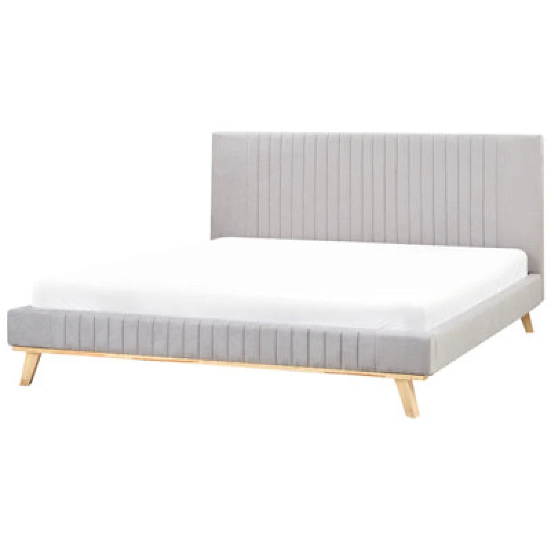 Image of Beliani Bed Chenille Talence 180 X 200 Cm (Eu Super King) Light Grey