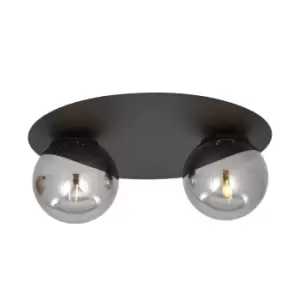 image of Solar Black Globe Ceiling Light with Graphite Glass Shades, 2x E14