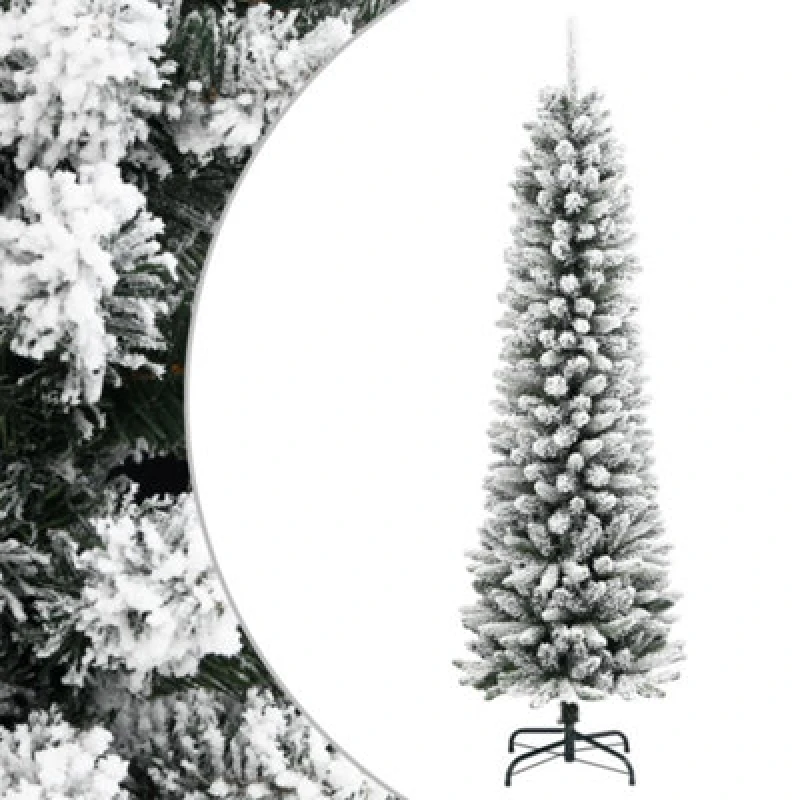 Image of Vidaxl Artificial Slim Christmas Tree With Flocked Snow 210 Cm Pvc&pe