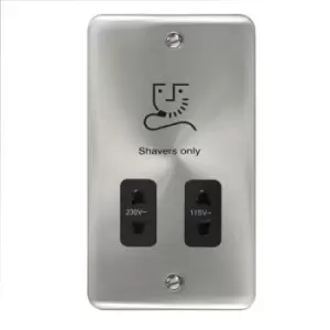 Image of Click Scolmore Deco Plus Satin Chrome 2 Gang Shaver Socket With Black - DPSC100BK
