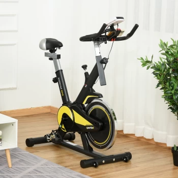 image of HOMCOM Indoor Bike Trainer Upright Exercise Bike with Adjustable Resistance Seat Handlebar LCD Display Black and Yellow