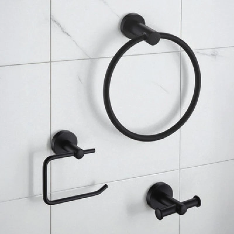 Image of Showerdrape Modernity Black 3Pc Set (double Robe Hook, Toilet Roll Holder, Towel Ring), Black MODB-3SET