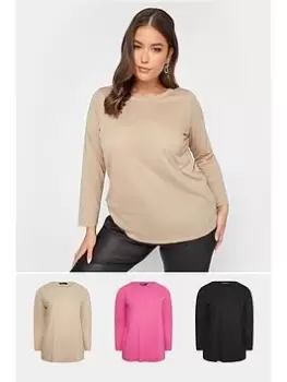 Image of Yours Core Basic Ls Scoop Neck 3 Pack Black/hot Pink/neutral, Black, Size 18, Women
