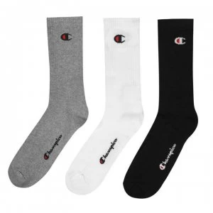 image of Champion 3 Pack Logo Socks - Grey/Wht/Blk