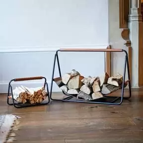 Image of Ivyline Contemporary Black With Hanging Leather Kindling Holder