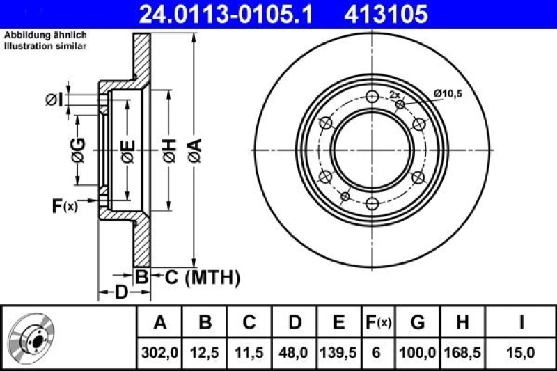 Image of ATE 24.0113-0105.1 Brake disc Solid Brake Disc (82)