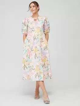 Image of Barbour Delphinium Botanical Print Poplin Smock Midi Dress - Multi, Size 12, Women