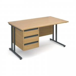 Image of Maestro 25 GL Straight Desk With 3 Drawer Pedestal 1400mm - Graphite c