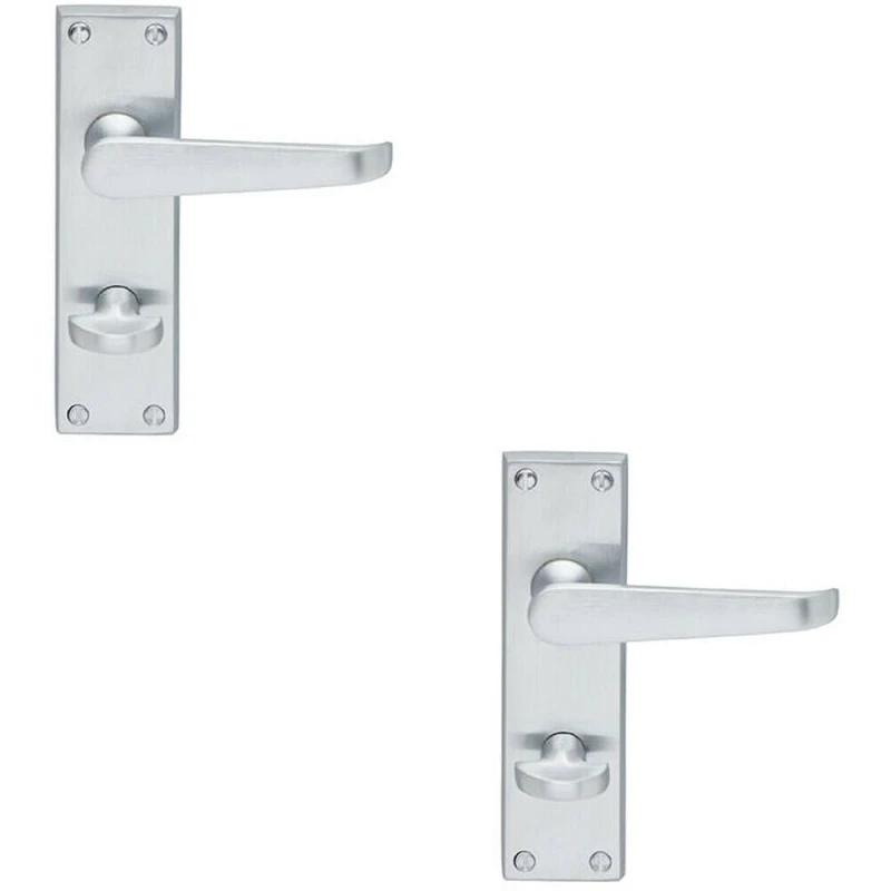 Image of Loops 2x Victorian Flat Lever on Bathroom Backplate Handle 150 x 42mm Satin Chrome Multi