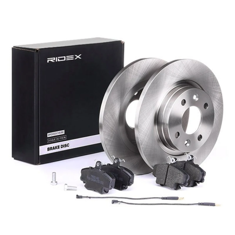 Image of RIDEX 3405B0125 Brake disc and pads set Front Axle, Brake Disc Type: Solid Brake Set,disc brakes (3405)