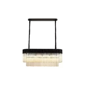 image of Poland Ceiling Pendant Rectangle 5 Light E14, Matt Black, Cognac Sculpted Glass