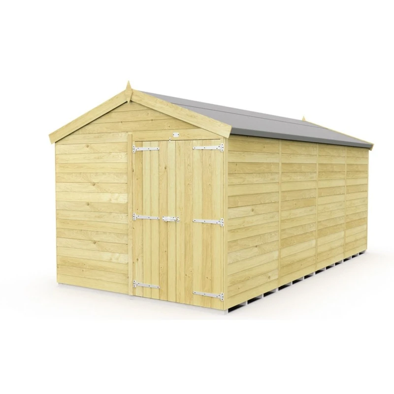 Image of Buttercup Farm 8 x 16 Feet Apex Shed - Double Door W/O Window - L472 x W231 x H217cm in Brown Brown Unisex