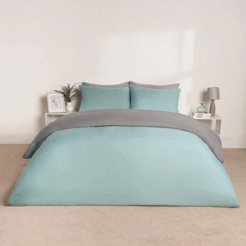 Image of OHS OHS Plain Reversible Duvet Cover With Pillowcase Set in Duck Egg Blue Size: Double Duck Egg Blue Double Unisex 5027434210183