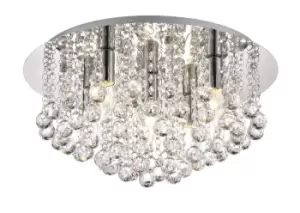 Image of Acton Flush Ceiling 5 Light E14, 460mm Round, Polished Chrome, Sphere Crystal