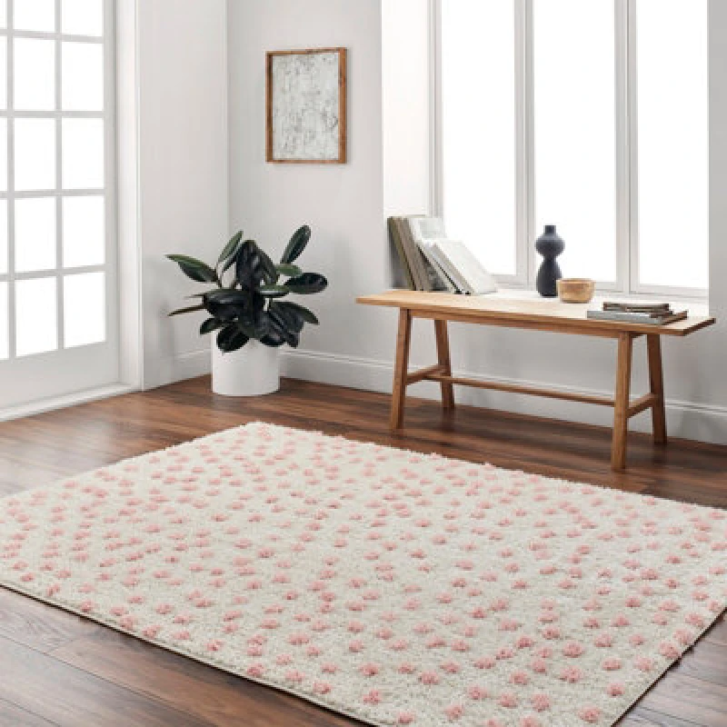 Image of Livabliss Rodos-Modern Beige Pink Soft Plush Pile Living Bedroom Rug 160 X 213cm Easy Care, Non Shedding