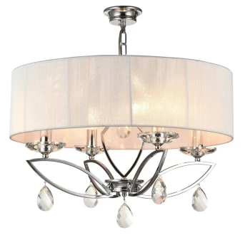 image of Miraggio Chandelier Chrome & Crystal with White Shade, 4 Light, E14