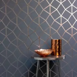 image of Platinum Rose Gold Geo Trellis Vinyl Wallpaper Rose Gold