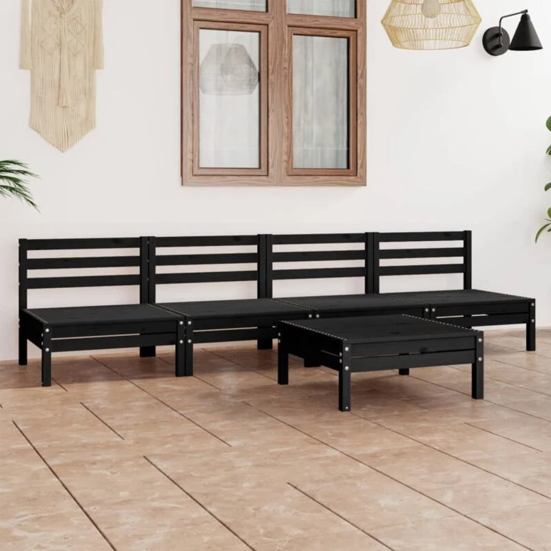 Image of VIDAXL 5 Piece Garden Lounge Set Black Solid Pinewood Vidaxl 8720286683736