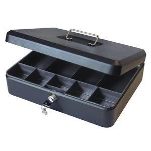 image of 12" Cash Box Black with Latch and 2 Keys plus Removable 30cm Coin Tray