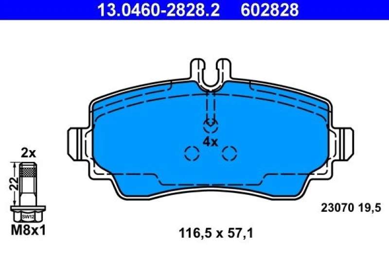 Image of ATE 13.0460-2828.2 Brake pad set excl. wear warning contact, with brake caliper screws Brake Pad Set,disc brake (402)