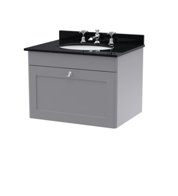 Image of nuie 600mm Wall Hung 1 Drawer Vanity & Marble Top 3TH - Satin Grey CLC294BR3