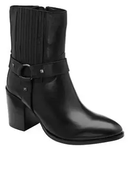 image of Ravel Ohey Black Leather Western Ankle Boot, Black, Size 3, Women