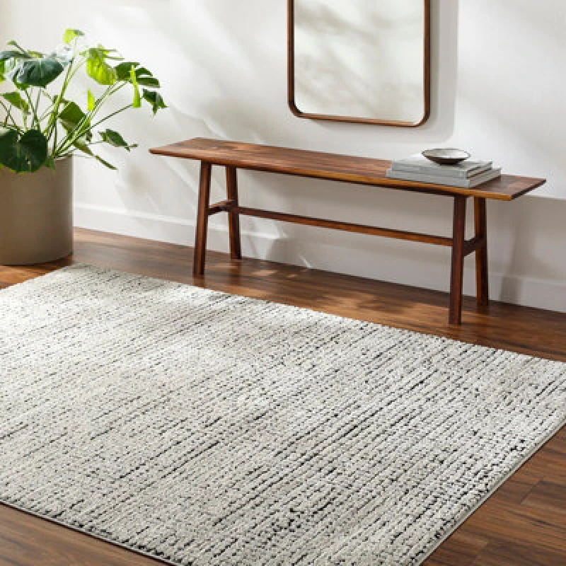 Image of Livabliss Scandi Modern High Pile Black Amandine Area Rug 160 X 213cm - Easy Care, Non Shedding, Ideal For Living Room & Bedroom
