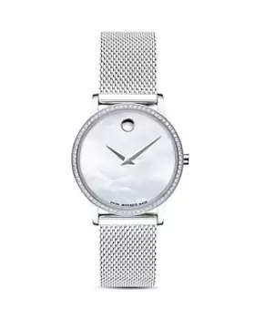 image of Movado Museum Classic Diamond Silver-Tone Watch, 28mm