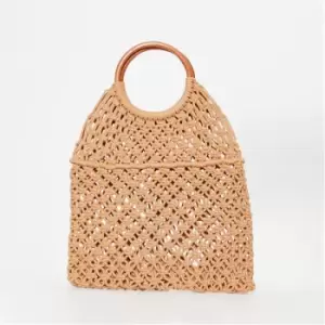 image of Missguided Woven Bamboo Handle Bag - Nude